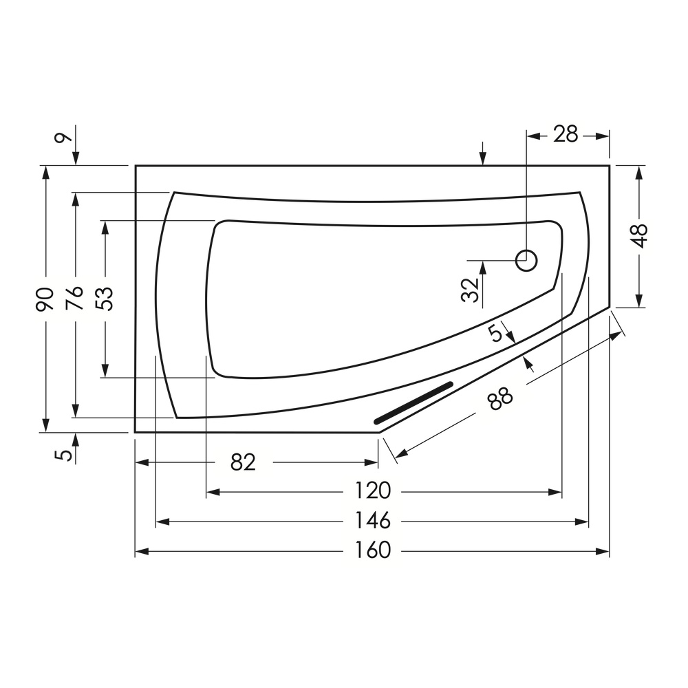 repaBAD Badewanne „Arosa“ fünfeck 1600 × 900 mm, rechts, Fußablauf in Weiß repaBAD Badewanne „Arosa“ fünfeck 1600 × 900 mm, rechts, Fußablauf in Weiß
