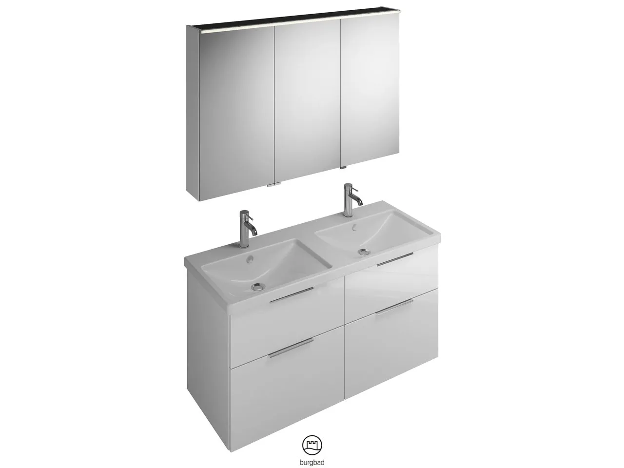 burgbad Badmöbelset Keramik-Waschtisch inkl. Waschtischunterschrank und Spiegelschrank „Eqio“ 123 × 62 × 17 cm Stangengriff, Chrom (140 / 397 mm), in Eiche Dekor Silber burgbad Badmöbelset Keramik-Waschtisch inkl. Waschtischunterschrank und Spiegelschrank „Eqio“ 123 × 62 × 17 cm Stangengriff, Chrom (140 / 397 mm), in Eiche Dekor Silber
