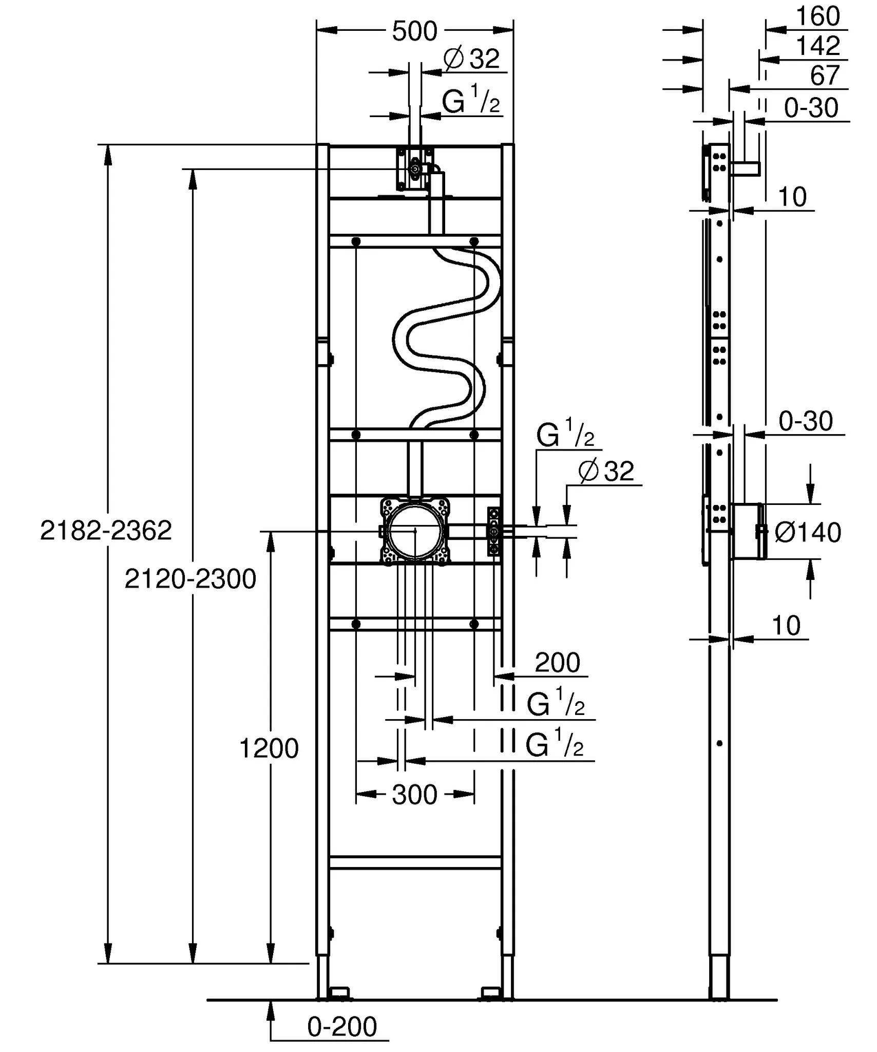 Duschrahmen Rapido 103993, Element für MONO Brausen Unterputz-Installationen mit einer Handbrause und einer Mono Kopfbrause, vormontierte Universal-Einbaubox Rapido SmartBox