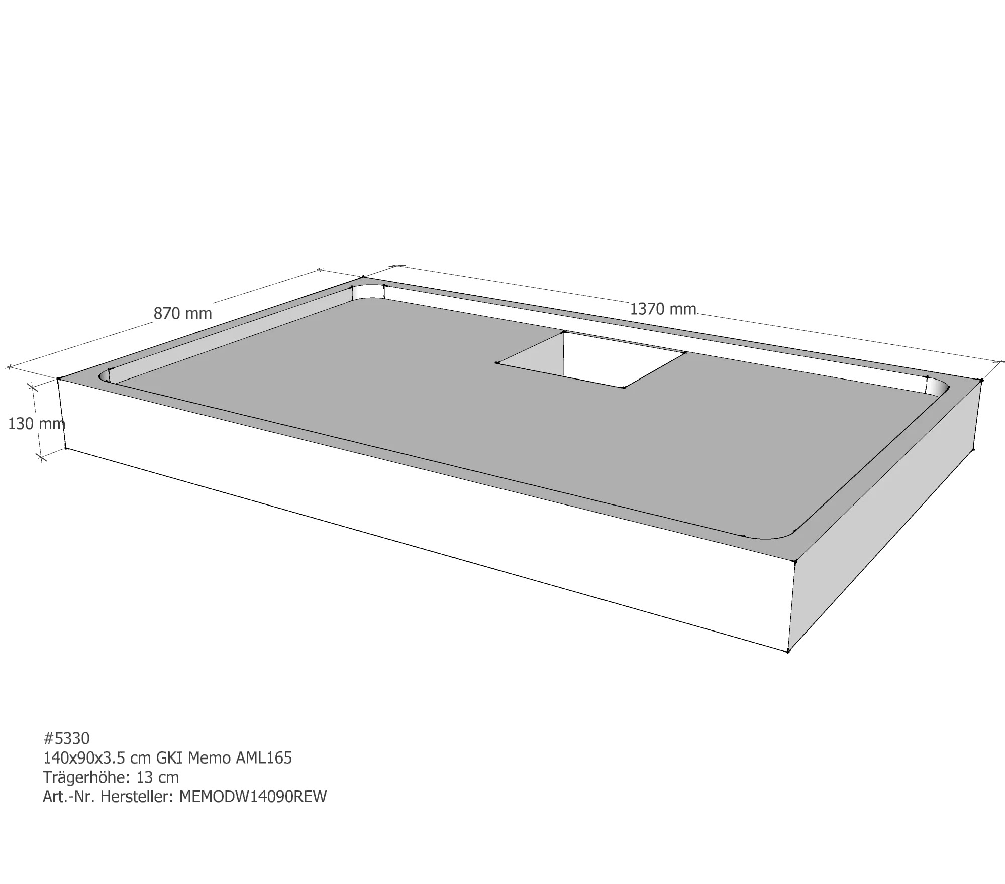 Duschwannenträger passend für GKI Memo 140 × 90 × 3,5 cm