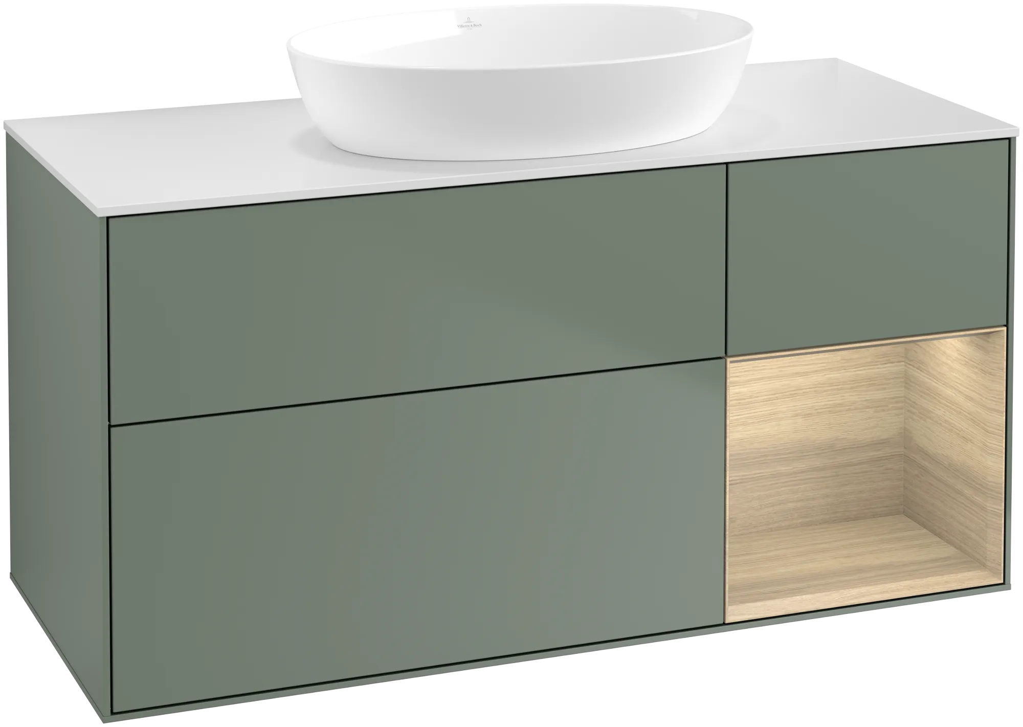 Villeroy & Boch Finion GA7 Waschbeckenunterschrank 1200x603x501mm Olive Matt Lacquer / Oak Veneer / Glass White Matt