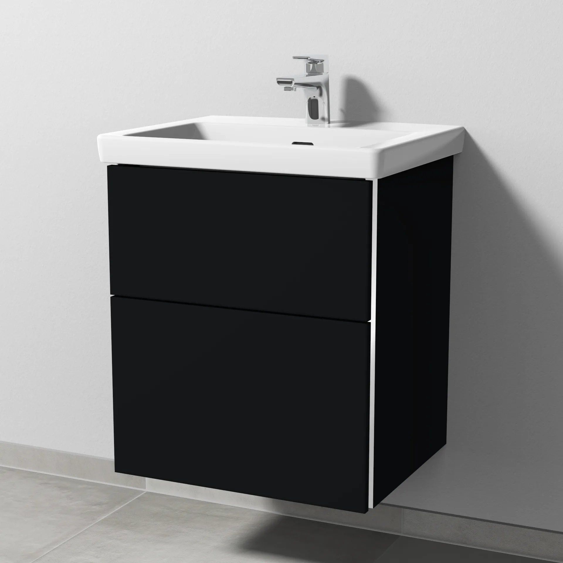 Sanipa Waschtischunterschrank „3way“ 507 × 588 × 432 mm in Schwarz (matt), Becken mittig