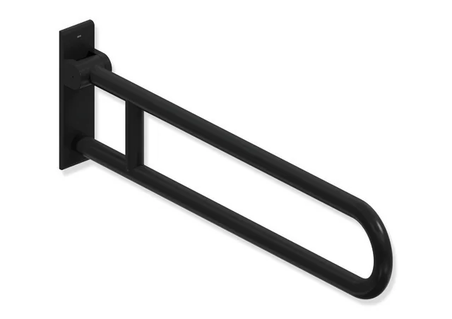 HEWI Mobiler Stützklappgriff Serie 805 Classic, drehbar, Edelstahl pulverbeschichtet DC (Schwarz tiefmatt), Ausladung 850 mm