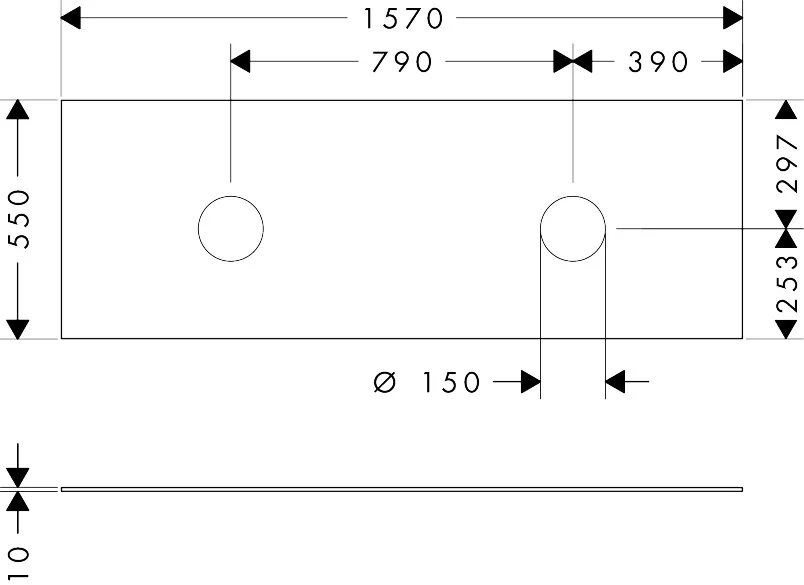 Hansgrohe Xevolos E Konsole 1570x550 mm, Schiefergrau Matt, 2 mittige Beckenausschnitte für Aufsatzwaschtisch ohne Hahnloch