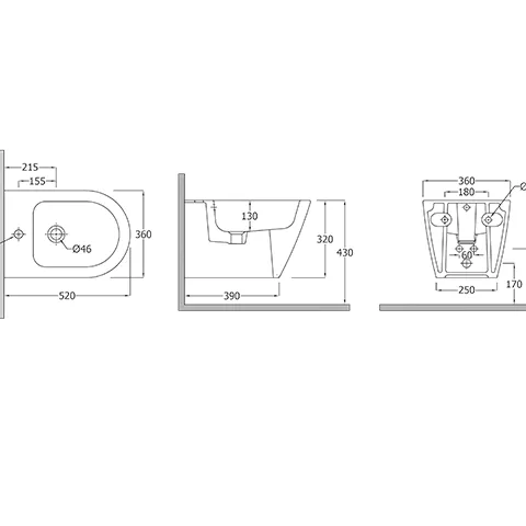 Kludi Wand-Bidet 52 cm, verdeckt befestigt, 39 Mattschwarz Kludi Wand-Bidet 52 cm, verdeckt befestigt, 39 Mattschwarz