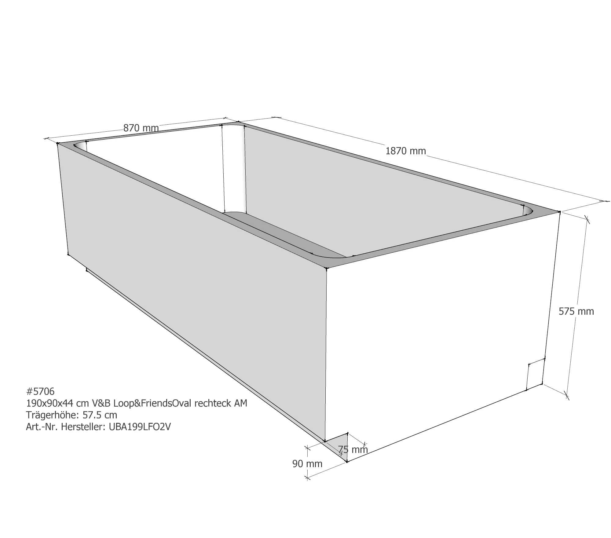 Badewannenträger für Villeroy & Boch Loop & Friends 190 × 90 × 44 cm Badewannenträger für Villeroy & Boch Loop & Friends 190 × 90 × 44 cm