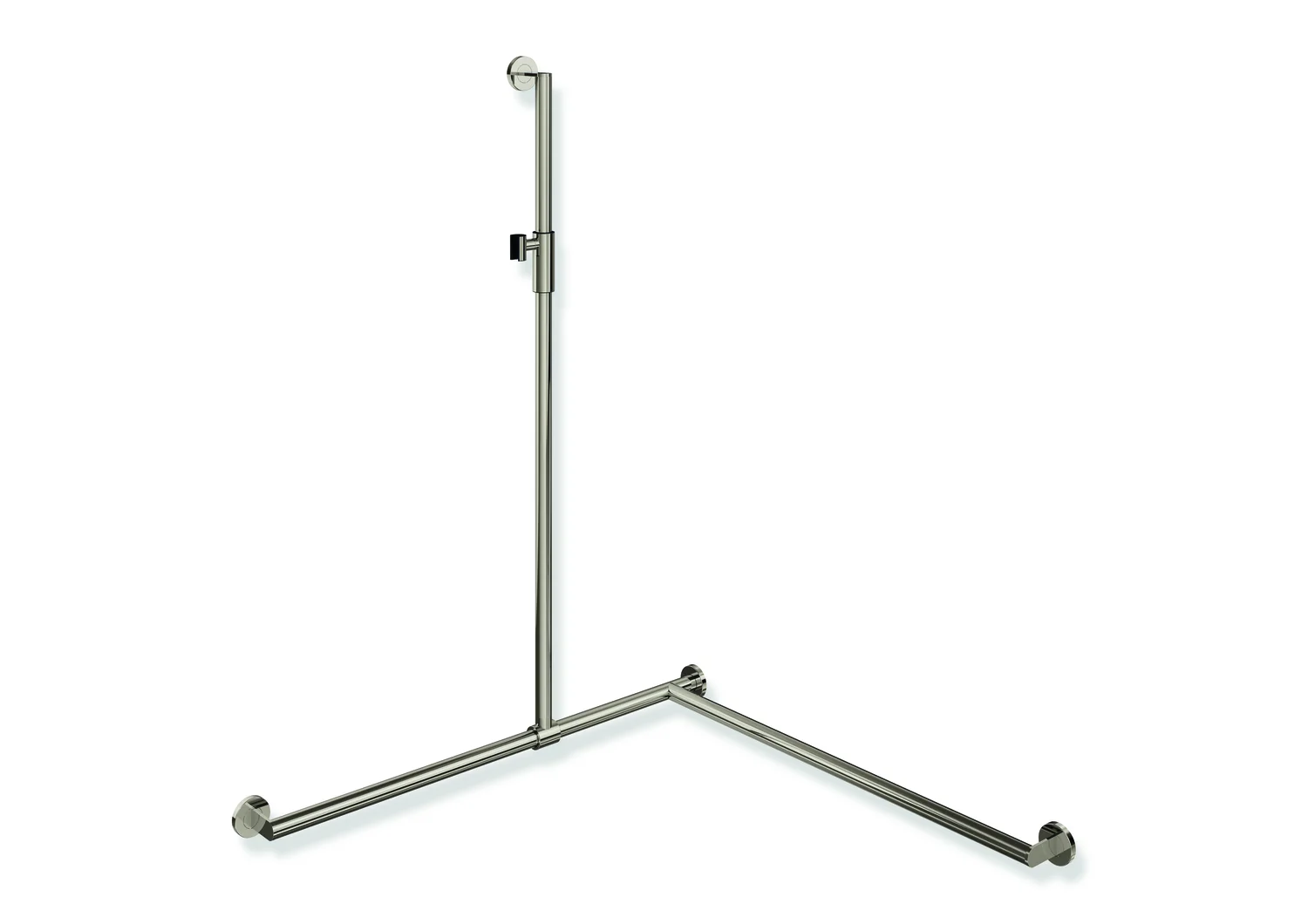 HEWI Duschhandlauf System 900, PVD-beschichtet, Nickel glänzend, 32 mm Durchmesser, 1.250 mm senkrecht, 965 mm waagerecht, rechts