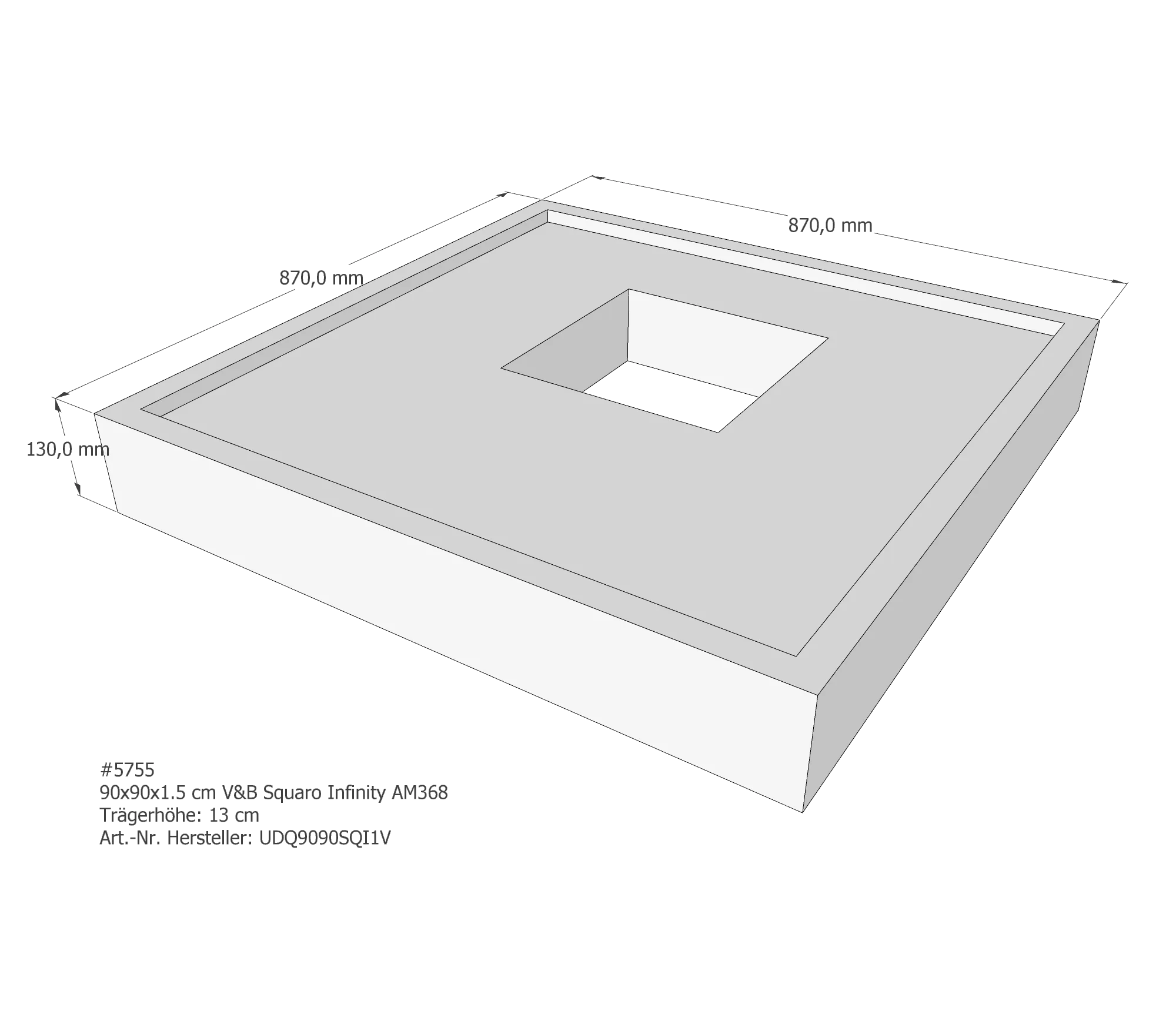 Duschwannenträger für Villeroy & Boch Squaro Infinity 90 × 90 × 1,5 cm Breite: 90 cm / Länge: 90 cm Duschwannenträger für Villeroy & Boch Squaro Infinity 90 × 90 × 1,5 cm Breite: 90 cm / Länge: 90 cm