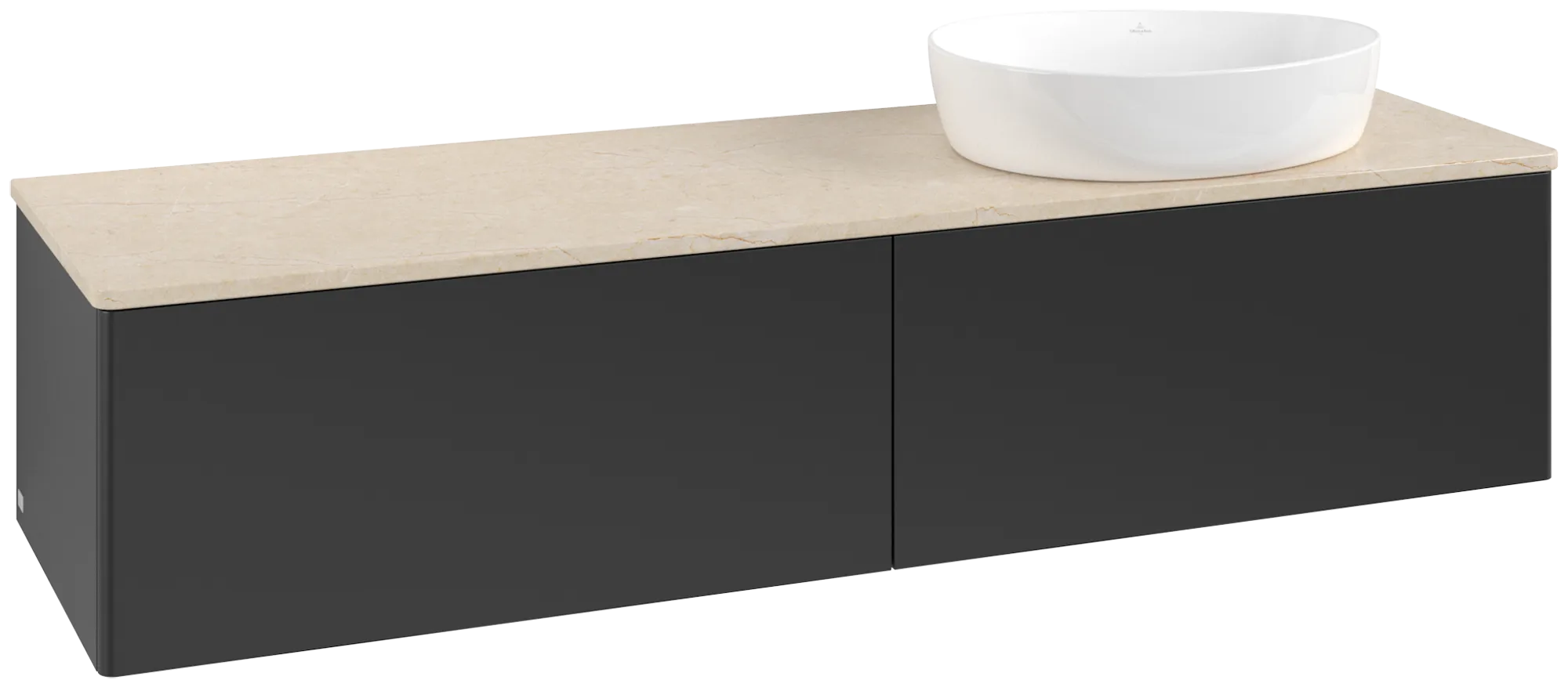 Villeroy & Boch Waschtischunterschrank „Antao“ 1600 × 360 × 500 mm Black Matt Lacquer, für Becken rechts, mit Beleuchtung Villeroy & Boch Waschtischunterschrank „Antao“ 1600 × 360 × 500 mm Black Matt Lacquer, für Becken rechts, mit Beleuchtung