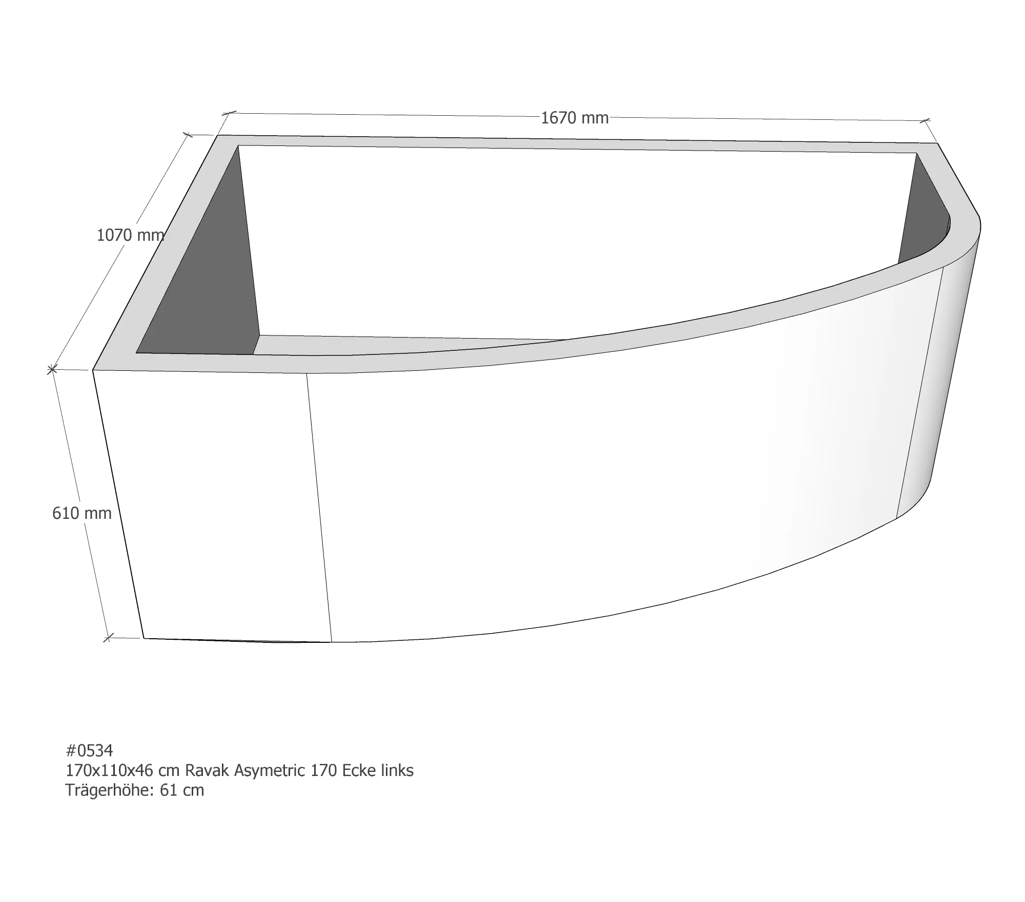Badewannenträger passend für Ravak Asymetric 170 links links 170 × 110 × 46 cm