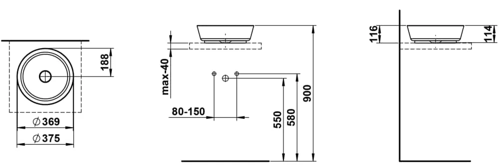 Laufen Waschtisch-Schale SCOPIO rund 375 x 375 mm in schwarz matt