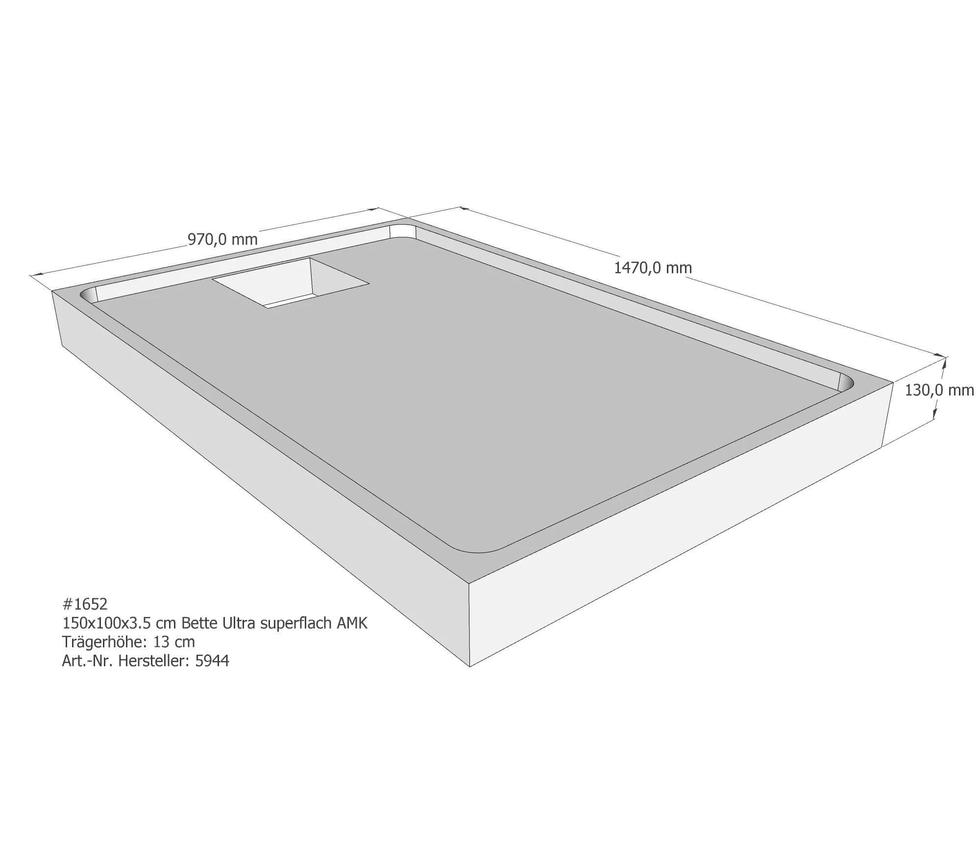 Duschwannenträger für Bette Ultra (superflach) 150 × 100 × 3,5 cm Breite: 100 cm / Länge: 150 cm