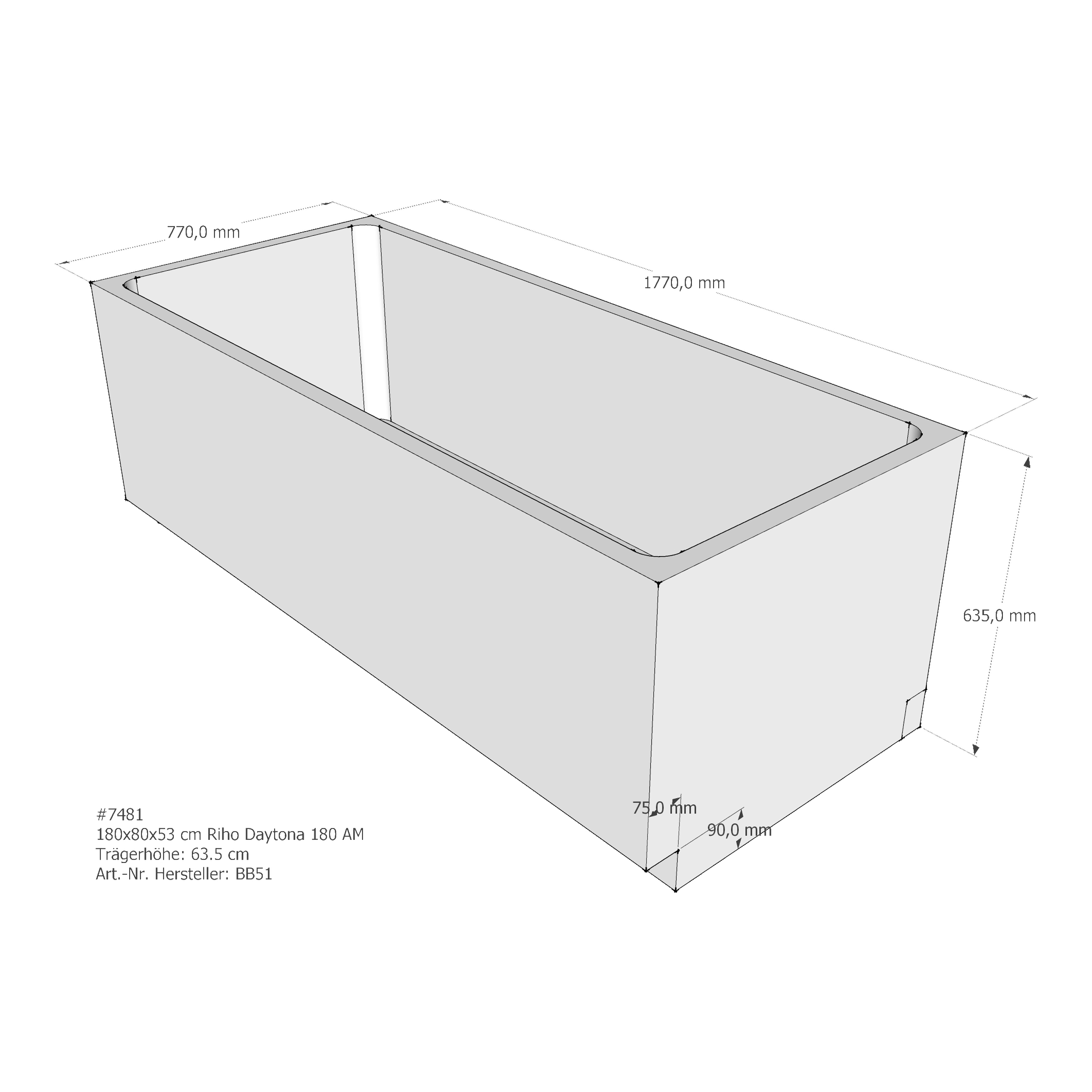 Badewannenträger für Riho Daytona 180 × 80 × 53 cm