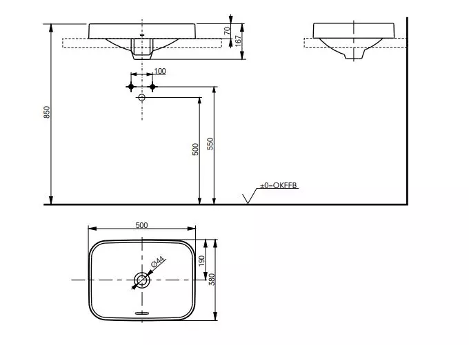 Toto Aufsatzwaschtisch „LF“ 500 × 380 × 167 mm