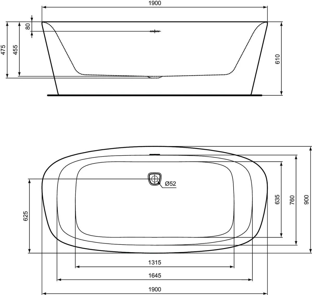 Ideal Standard Badewanne „Dea“ 90 × 190 cm in Seidenweiß