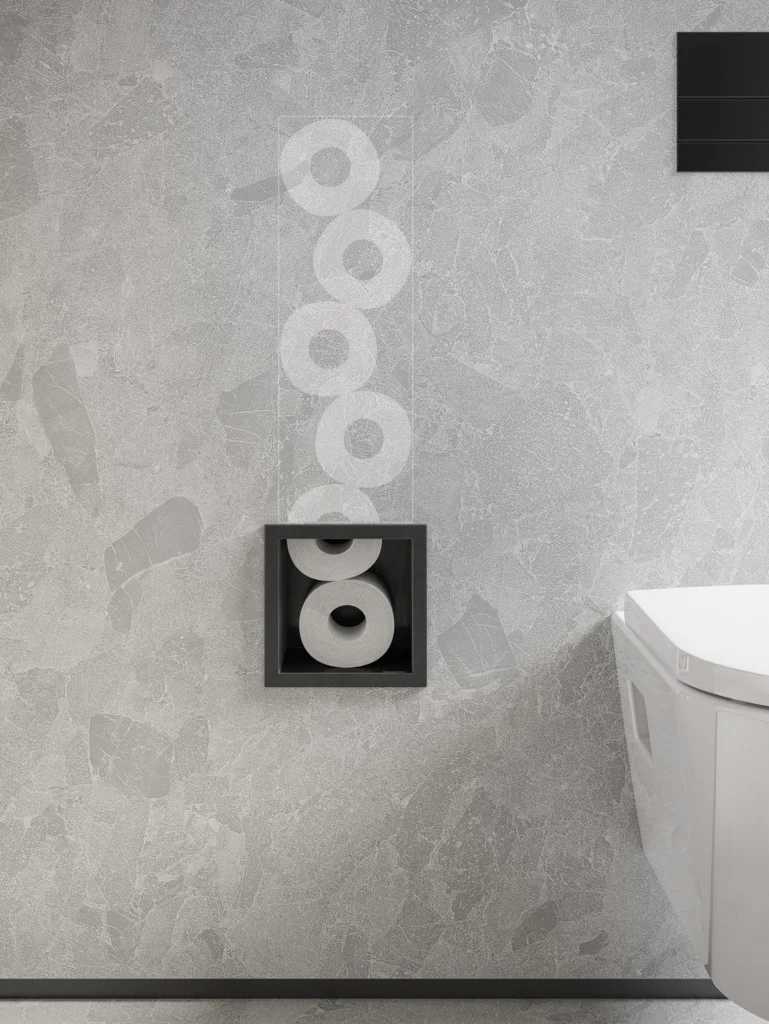 Hansgrohe XtraStoris Original Einbau Toilettenpapierhalter mit Vorratsbehälter für 6 Rollen, mattschwarz, Einbautiefe 140 mm