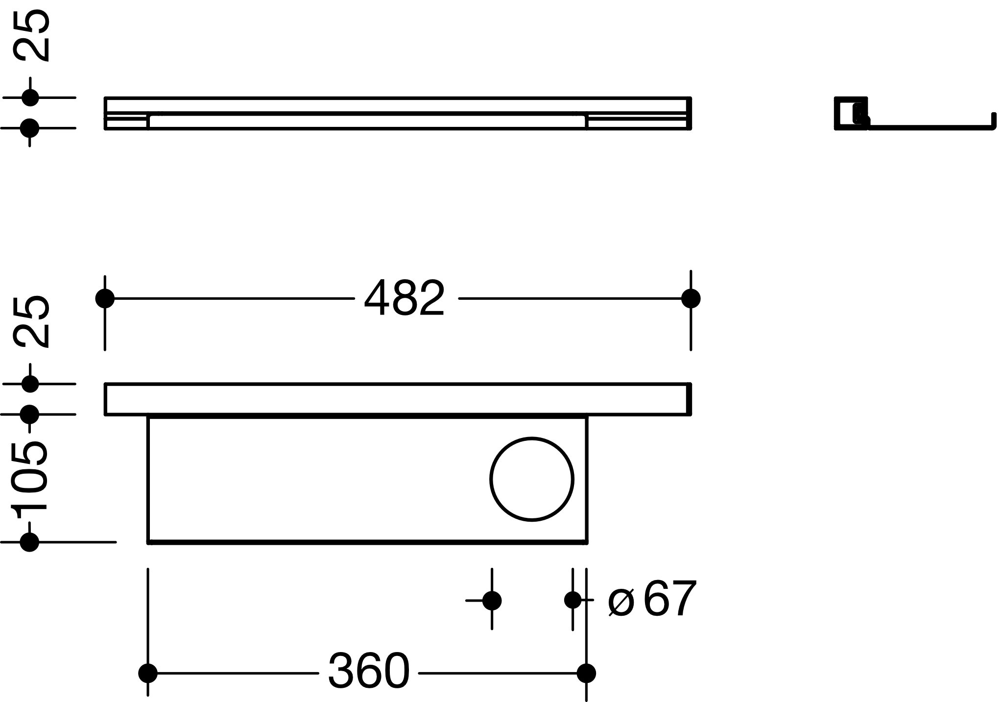 HEWI Ablage 950.13.0003 SC 48,2 × 2,5 × 10,2 cm