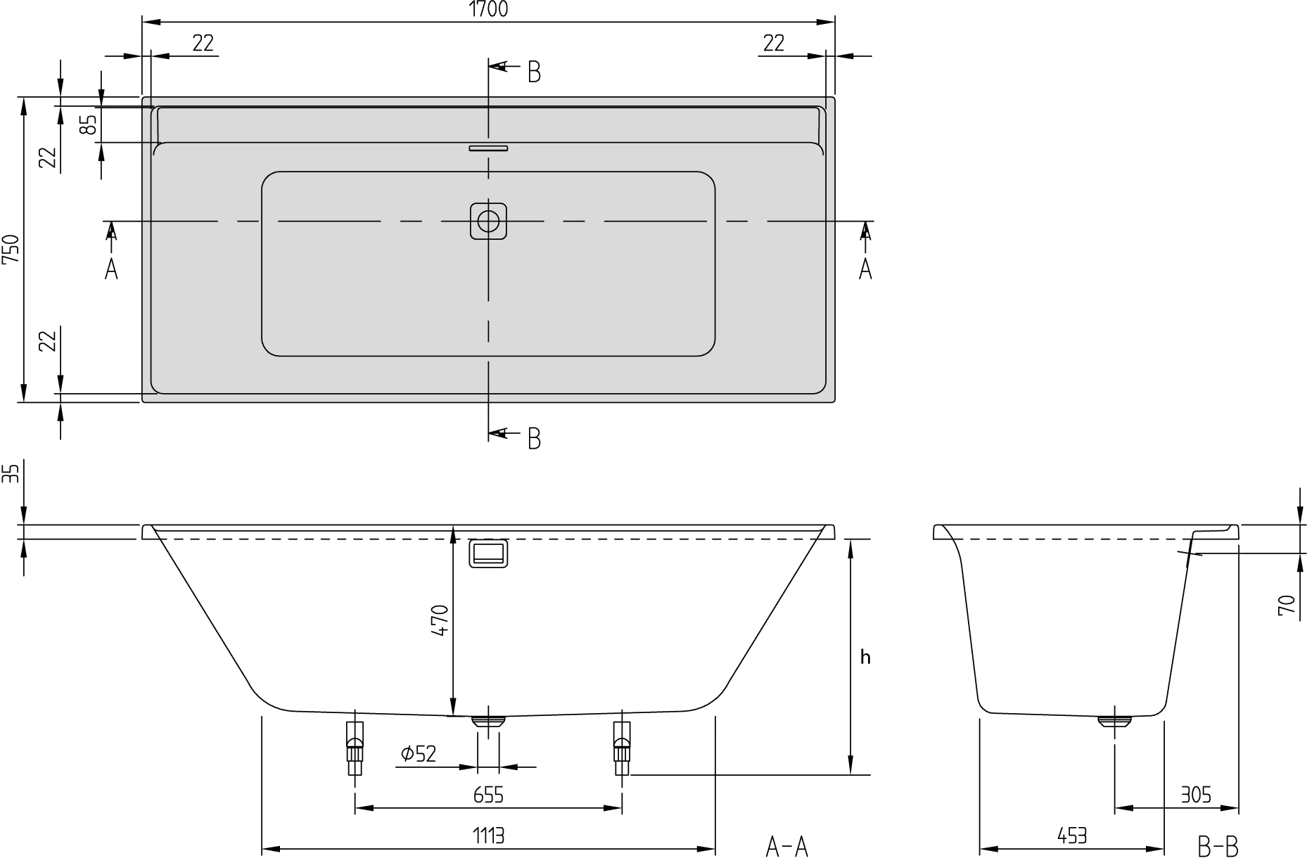Villeroy & Boch Collaro Badewanne UAC170COR2A2V, Rechteck mit Whirlpoolsystem AC TP2, Stone White Villeroy & Boch Collaro Badewanne UAC170COR2A2V, Rechteck mit Whirlpoolsystem AC TP2, Stone White