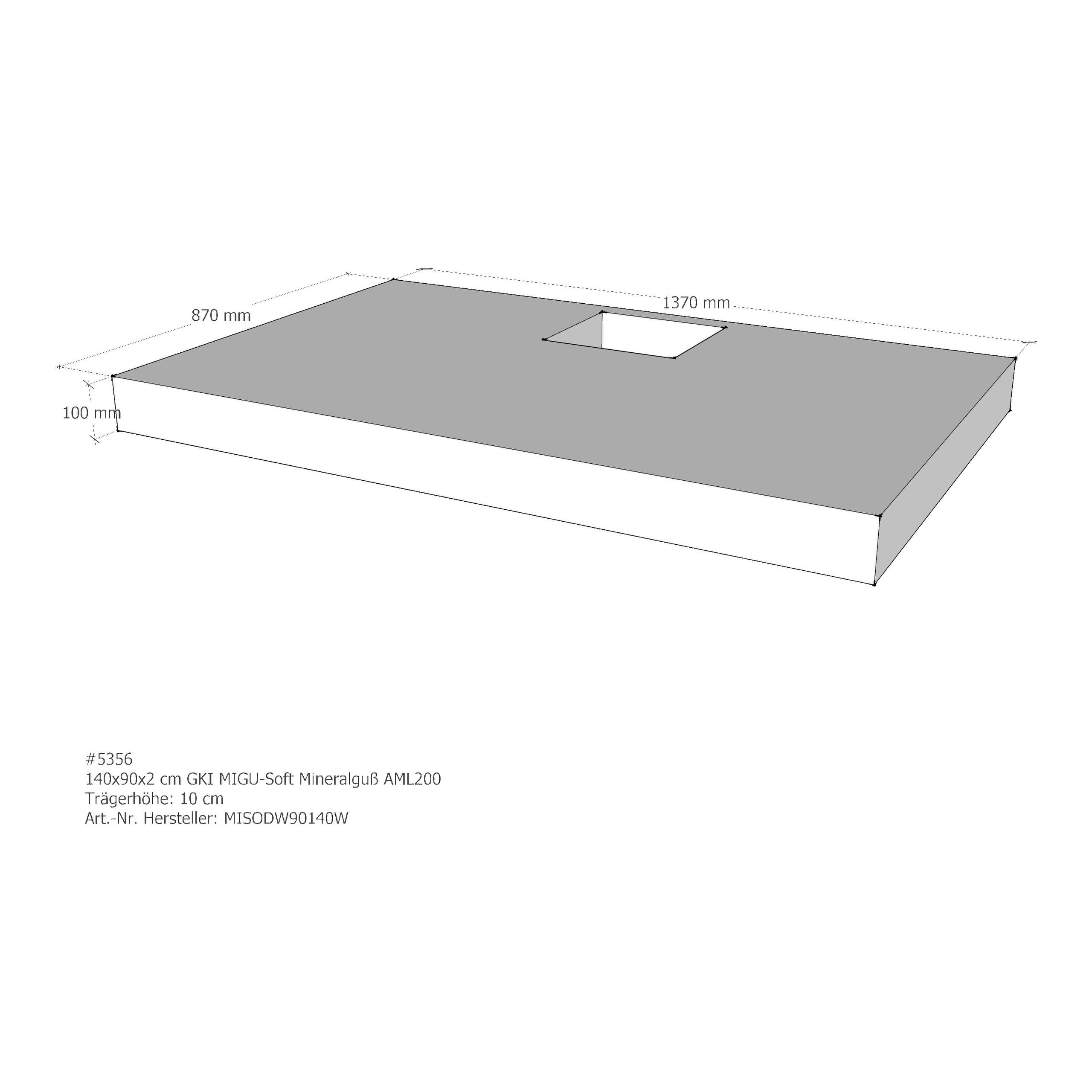 Duschwannenträger für GKI MIGU-Soft Mineralguß 140 × 90 × 2 cm