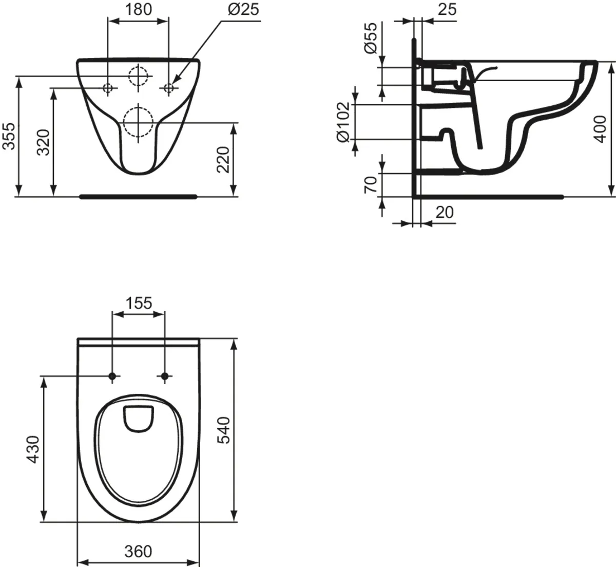 Fäkalienausguß mit Wandtiefspül-WC i.life A Randlos 360x540x330mm SmartGuard+ Weiß mit WC-Klapprost Grau Fäkalienausguß mit Wandtiefspül-WC i.life A Randlos 360x540x330mm SmartGuard+ Weiß mit WC-Klapprost Grau