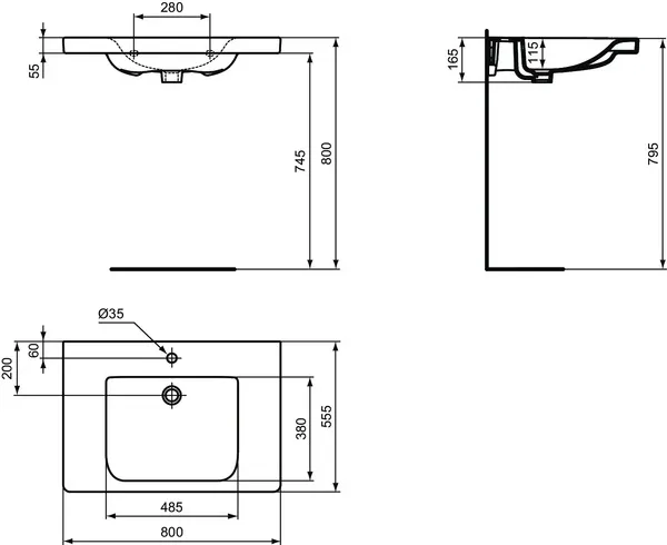 Waschbecken „ConnectFreedom“ 80 × 55,5 × 16,5 cm, Hahnlochposition mittig Waschbecken „ConnectFreedom“ 80 × 55,5 × 16,5 cm, Hahnlochposition mittig
