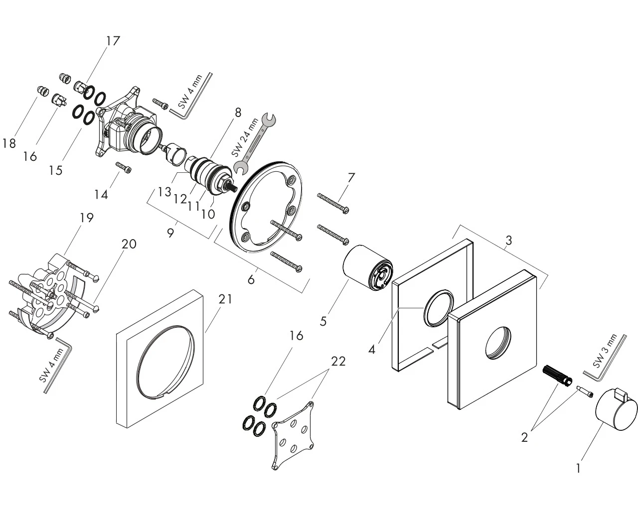 Thermostat UP ShowerSelect Glas Highflow Fertigset weiss/chrom