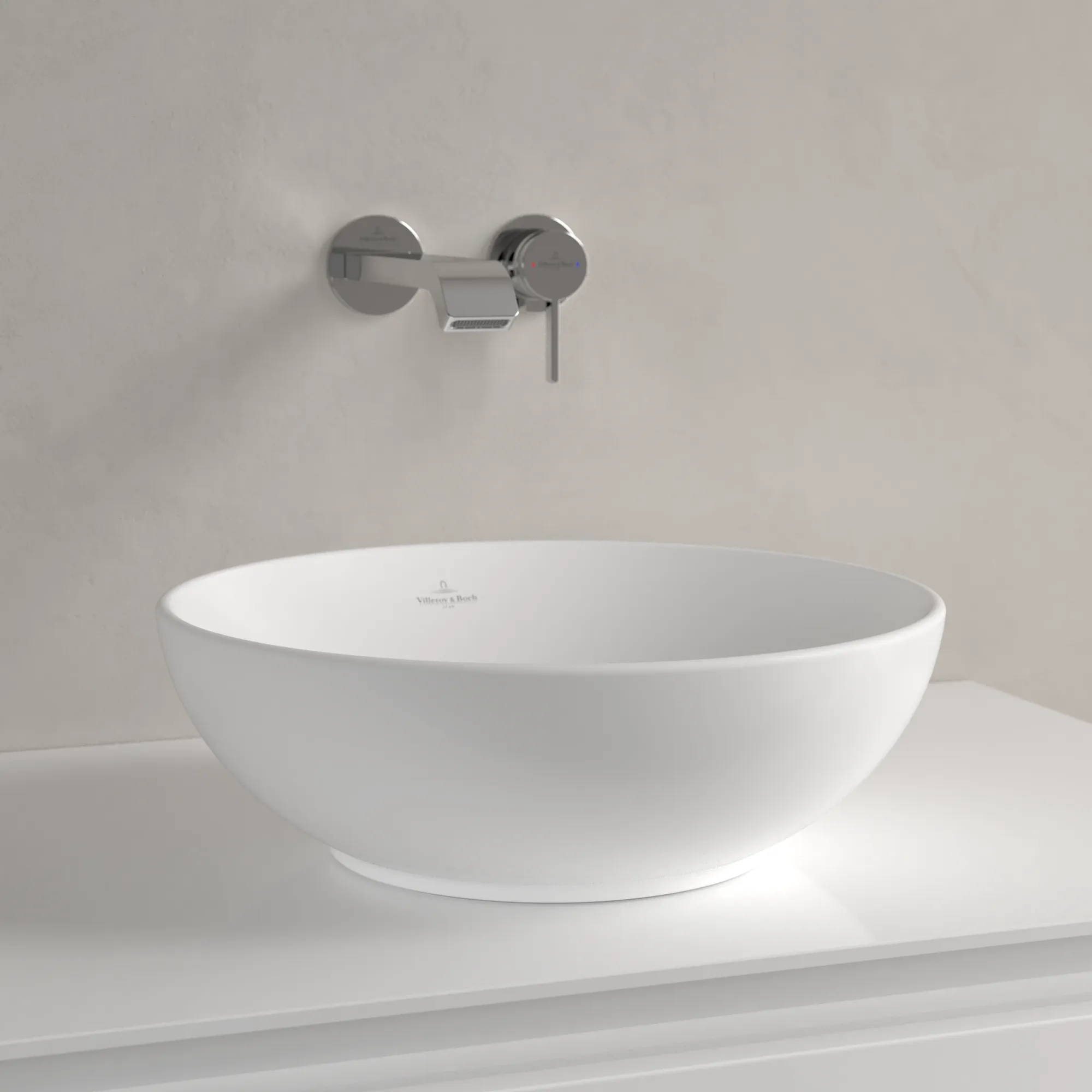 Villeroy & Boch Aufsatzwaschtisch aus TitanCeram „Loop & Friends“ ⌀ 380 mm, ohne Hahnlochbohrung in Stone White Villeroy & Boch Aufsatzwaschtisch aus TitanCeram „Loop & Friends“ ⌀ 380 mm, ohne Hahnlochbohrung in Stone White