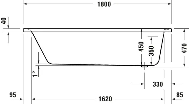 Duravit Badewanne „Soleil by Starck“ rechteck 180 × 80 cm, Fußablauf