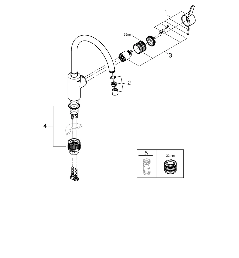 Einhand-Waschtischbatterie Eurosmart Cosmopolitan 32843_E, hoher Auslauf, Einlochmontage, getrennte innenliegende Wasserwege – kein Kontakt mit Blei oder Nickel, chrom