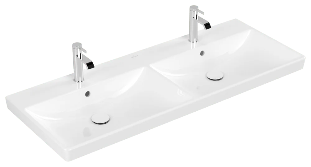 Villeroy & Boch Schrank-Doppelwaschtisch Avento, 1200x470x160 mm, weiß Alpin, glänzend, mit Überlauf, für zwei 3-Loch-Armaturen