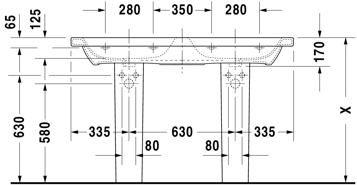 Wandwaschtisch „DuraStyle“, mit Überlauf, Hahnlochposition mittig