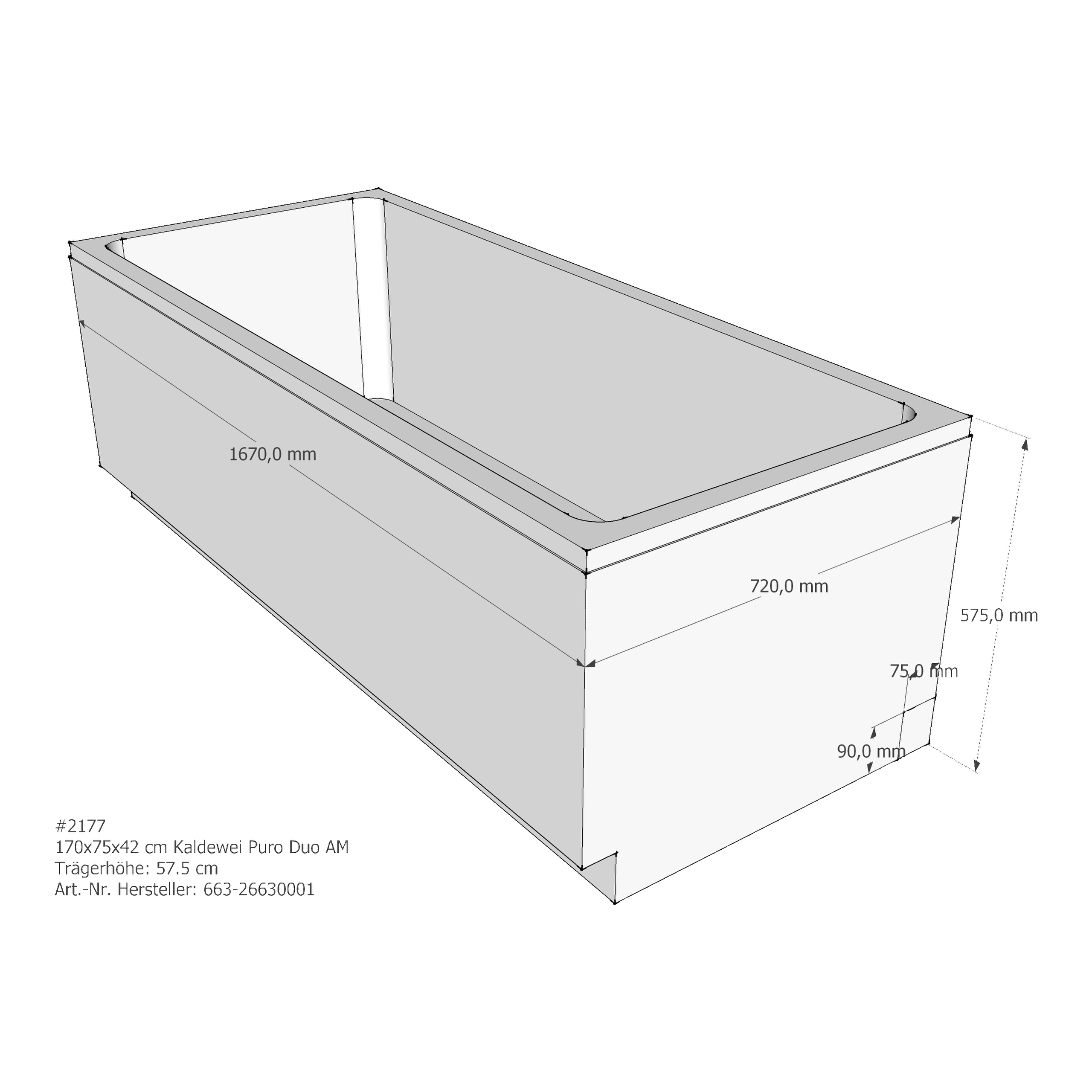 Badewannenträger für Kaldewei Puro Duo 170 × 75 × 42 cm Badewannenträger für Kaldewei Puro Duo 170 × 75 × 42 cm