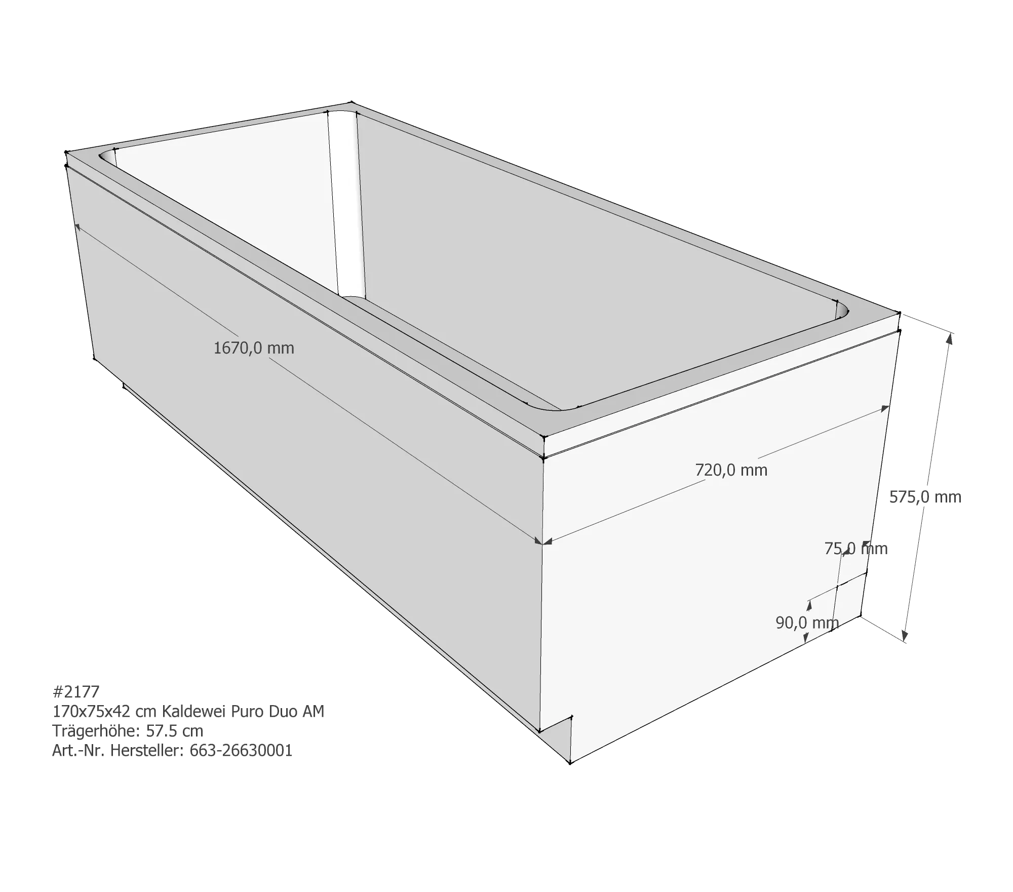 Badewannenträger für Kaldewei Puro Duo 170 × 75 × 42 cm Badewannenträger für Kaldewei Puro Duo 170 × 75 × 42 cm