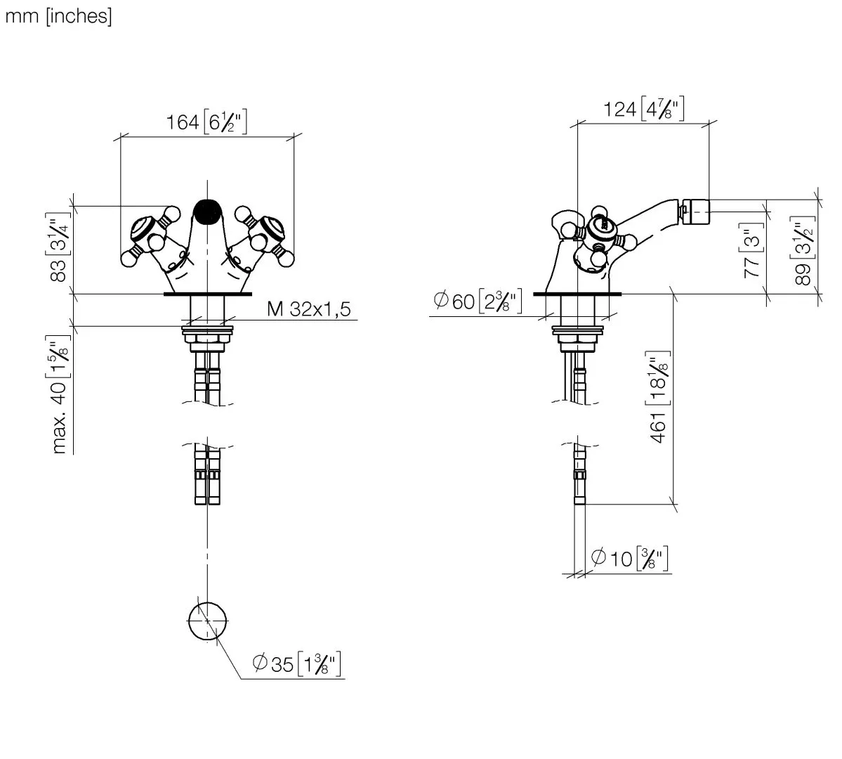 Bidet-Einlochbatterie mit Ablaufgarnitur MADISON Chrom 24510360