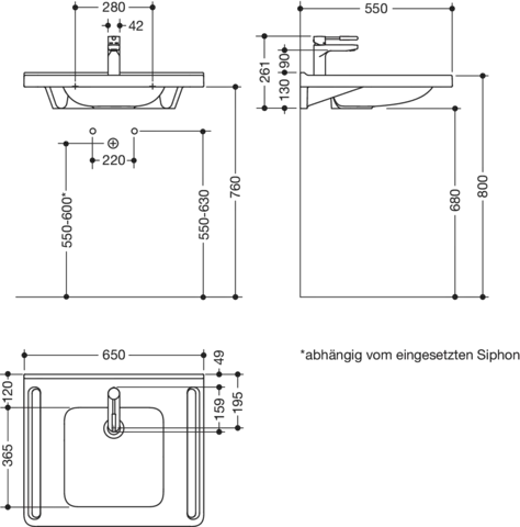 HEWI Produktset Waschtisch und Armatur, alpinweiß, 650x550 mm HEWI Produktset Waschtisch und Armatur, alpinweiß, 650x550 mm
