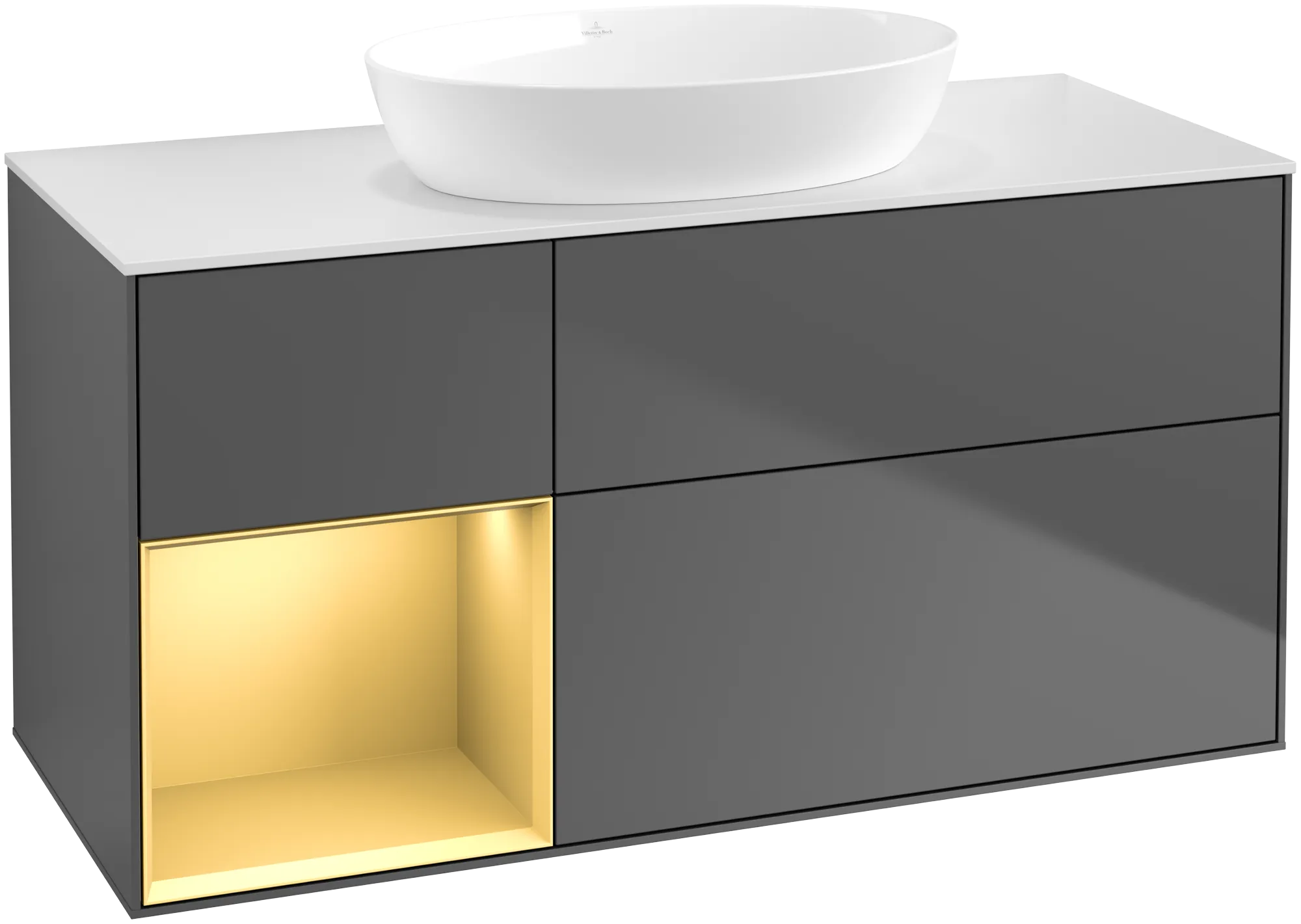 Villeroy & Boch Finion Waschbeckenunterschrank FA6 1200x603x501mm Anthrazit Matt/Gold Matt/Glas Weiss Matt