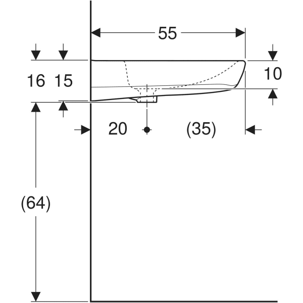 Wandwaschtisch „Renova Comfort“, rechteckig 65 × 55 cm in weiß alpin