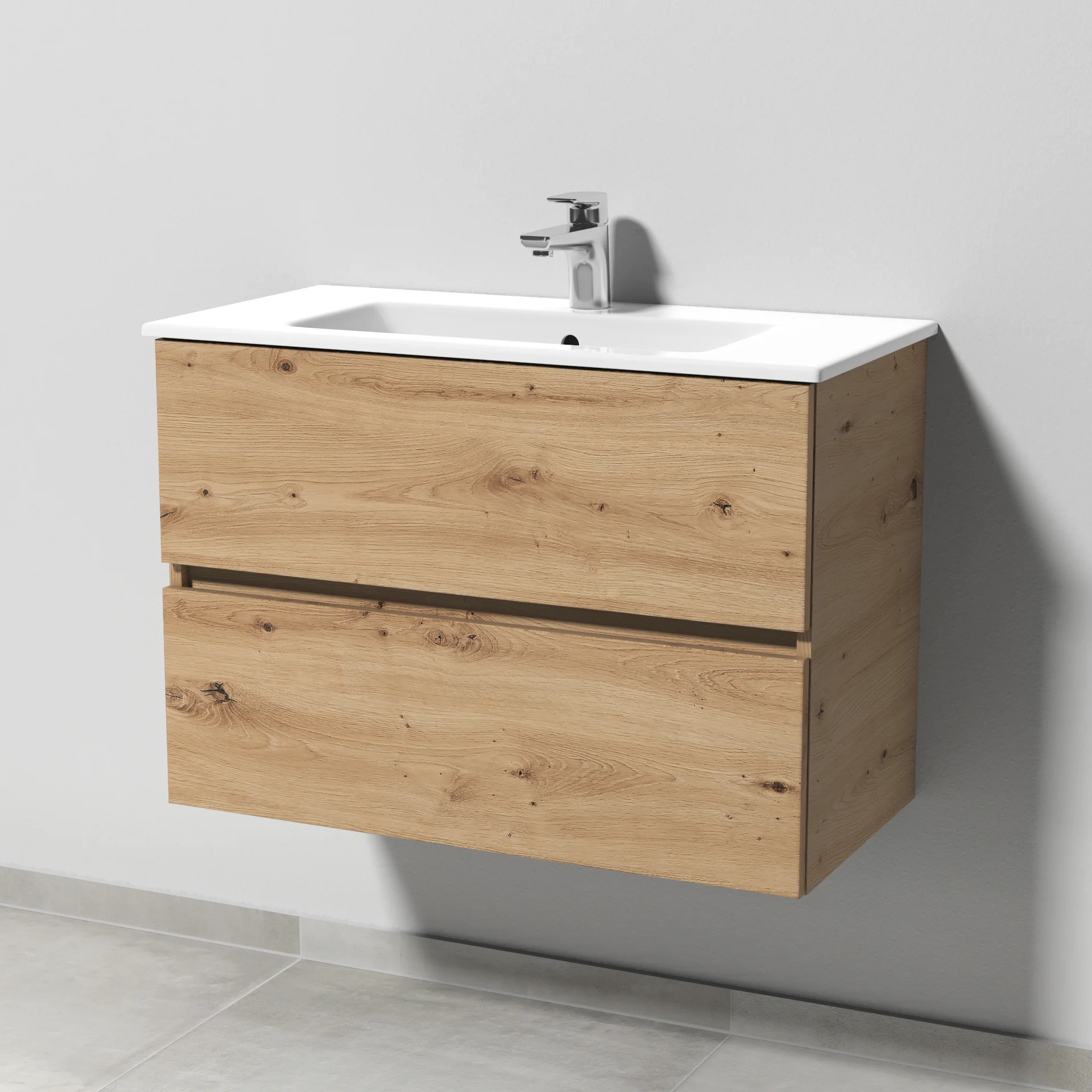 Sanipa Solo One Euphoria-Compact Set - Keramik-Waschtisch in Weiß-Alpin mit 1-Loch-Armaturbohrung und Überlaufloch, Waschtischunterbau mit 2 Auszügen, Maße: 545x775x388 mm