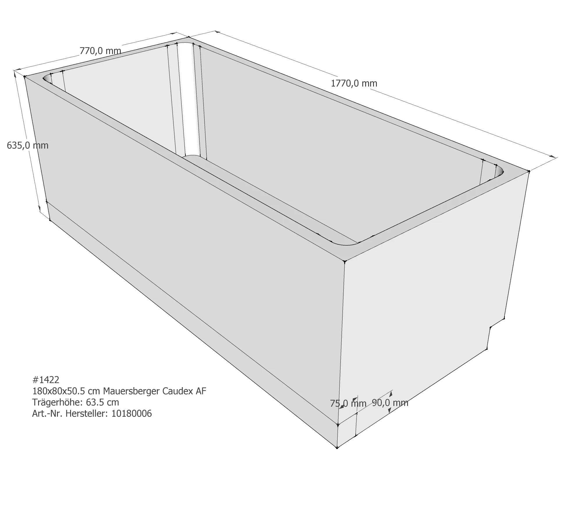 Badewannenträger für Mauersberger Caudex 180 × 80 × 50,5 cm Badewannenträger für Mauersberger Caudex 180 × 80 × 50,5 cm
