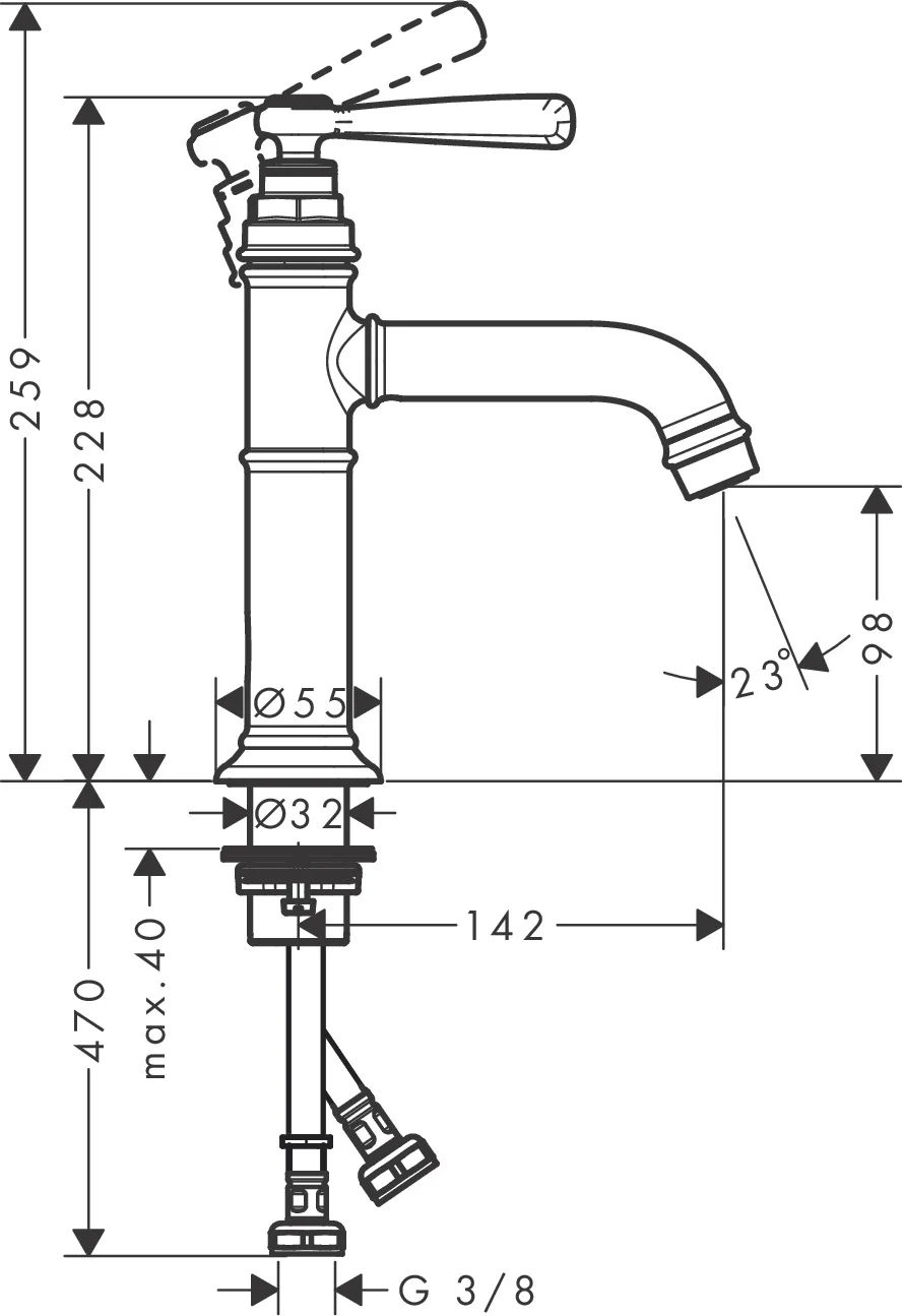Hansgrohe AXOR Montreux Einhebel-Waschtischmischer 100, Chrom, Ausladung 142 mm, Auslaufhöhe 98 mm, Hebelgriff, Normalstrahl, max. Durchfluss 5 l/min