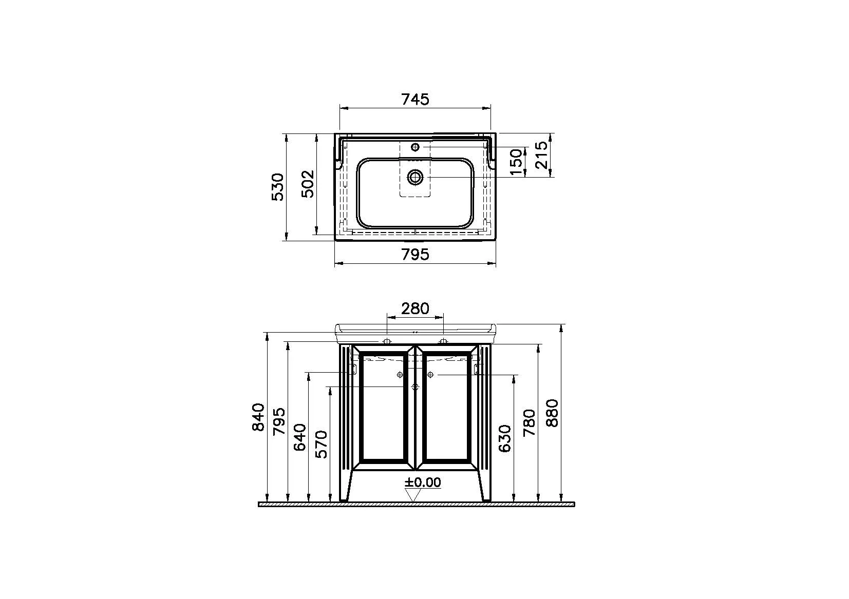 Valarte Set 80 cm Möbelwaschtisch + Waschtischunterschrank 2 Türen Grau Matt