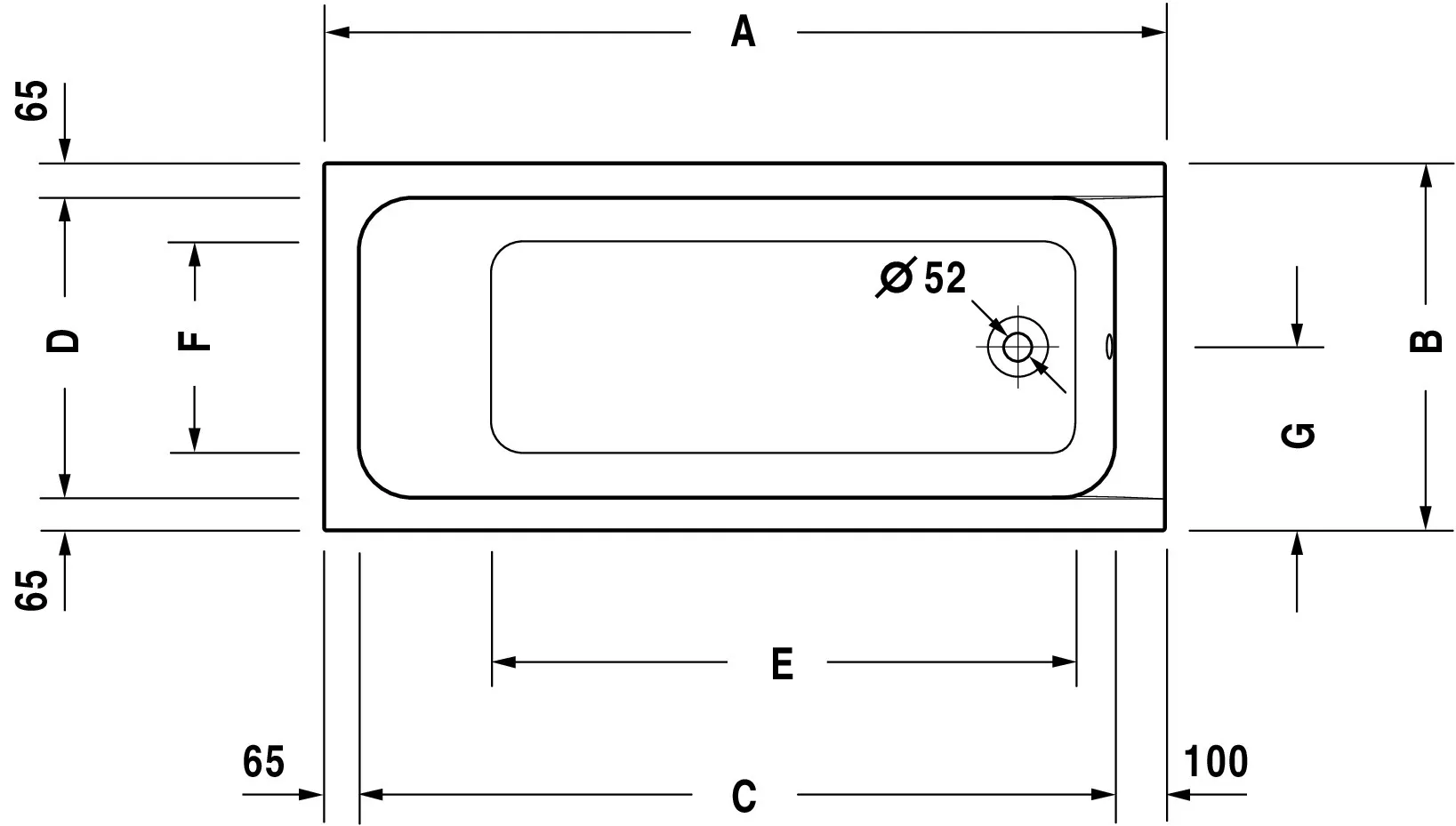 Duravit Badewanne „D-Code“ rechteck 160 × 70 cm, Fußablauf