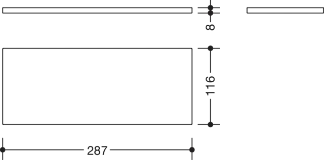 Glasplatte der Serie 477, Klarglas, mit geschliffenen Kanten, B: 287 mm, T: 116 mm, Stärke 8mm Glasplatte der Serie 477, Klarglas, mit geschliffenen Kanten, B: 287 mm, T: 116 mm, Stärke 8mm