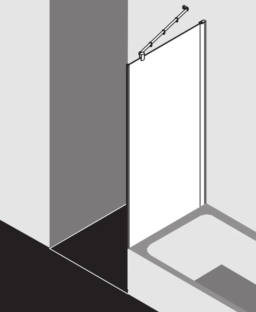 Kermi verkürzte Seitenwand neben Badewanne für Ecke „Diga“ Glas Klar, Profile Silber Hochglanz, BV: 680 - 700 mm WE: 690 - 710 mm H: 1600 mm