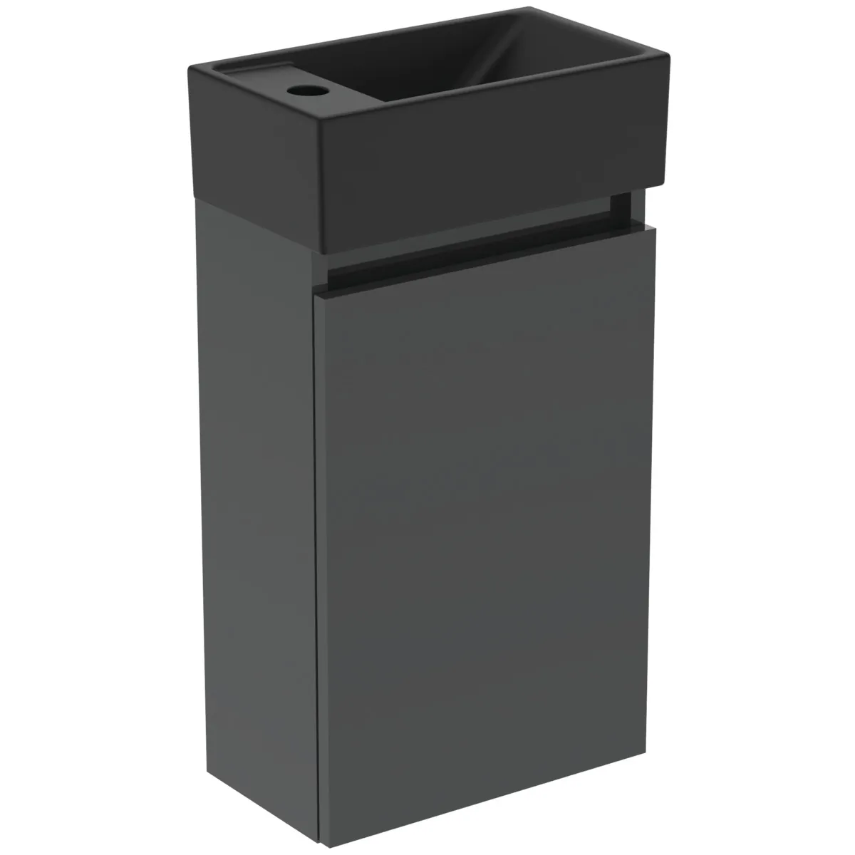 Möbelpaket Eurovit+ Handwaschbecken links 37cm Schwarz und Unterschrank 36cm mit Tür Hochglanz grau lackiert
