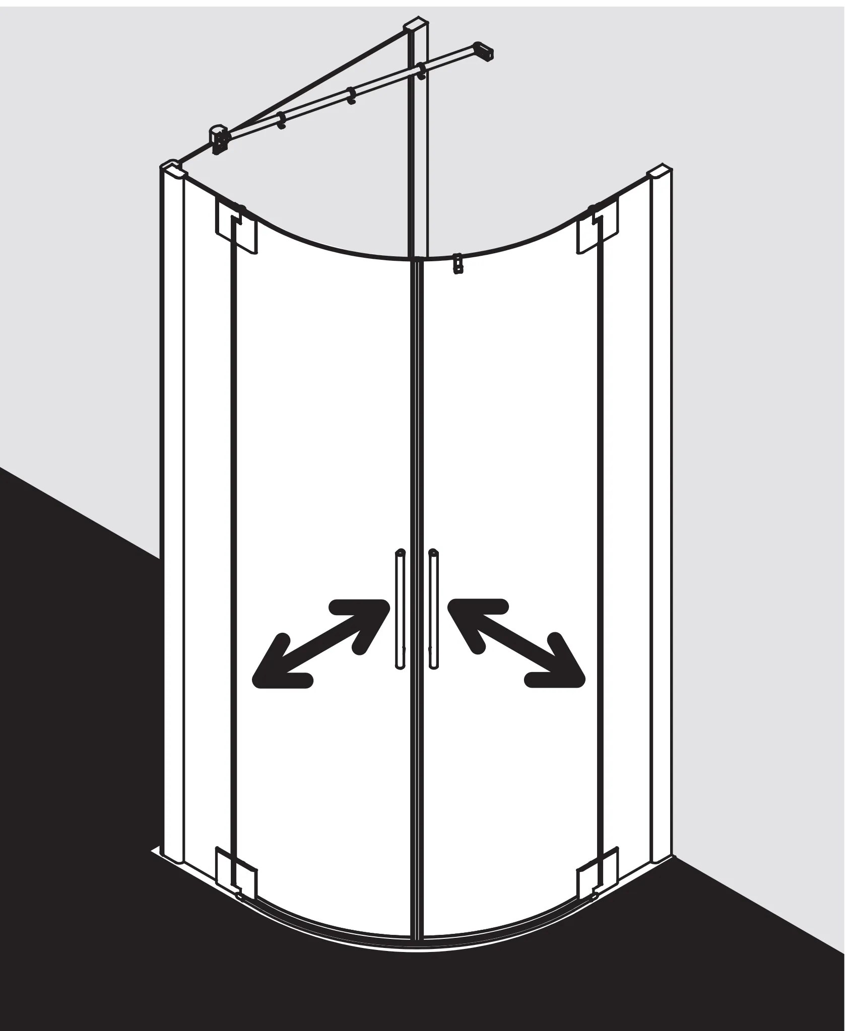 PASA XP PXP55 Viertelkreis-Duschkabine (Pendeltüren mit Festfeldern), Höhe 1850 mm, Wanneneinbaumaß 980-1010 mm, Breitenverstellmaß 970-1000 mm, Glasaußenkante 955-985 mm, Farbe Silber Mattglanz, Glas ESG Klar PASA XP PXP55 Viertelkreis-Duschkabine (Pendeltüren mit Festfeldern), Höhe 1850 mm, Wanneneinbaumaß 980-1010 mm, Breitenverstellmaß 970-1000 mm, Glasaußenkante 955-985 mm, Farbe Silber Mattglanz, Glas ESG Klar