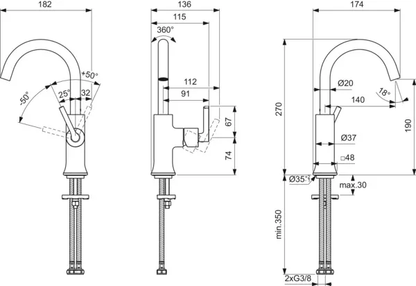 Waschtischarmatur Joy Neo ohne Ablaufgarnitur Ausladung 140mm Kreuzgriffe Magnetic Grey Waschtischarmatur Joy Neo ohne Ablaufgarnitur Ausladung 140mm Kreuzgriffe Magnetic Grey