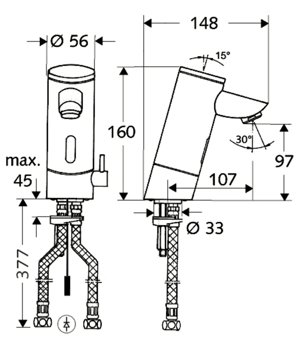 Waschtisch-Armatur PURIS E, Elektronisch, HD-M - Hochdruck Mischwasser, Infrarot, Steckernetzteil 9 VDC, 100 - 240 VAC, 50 - 60 Hz, G 3/8 IG, chrom