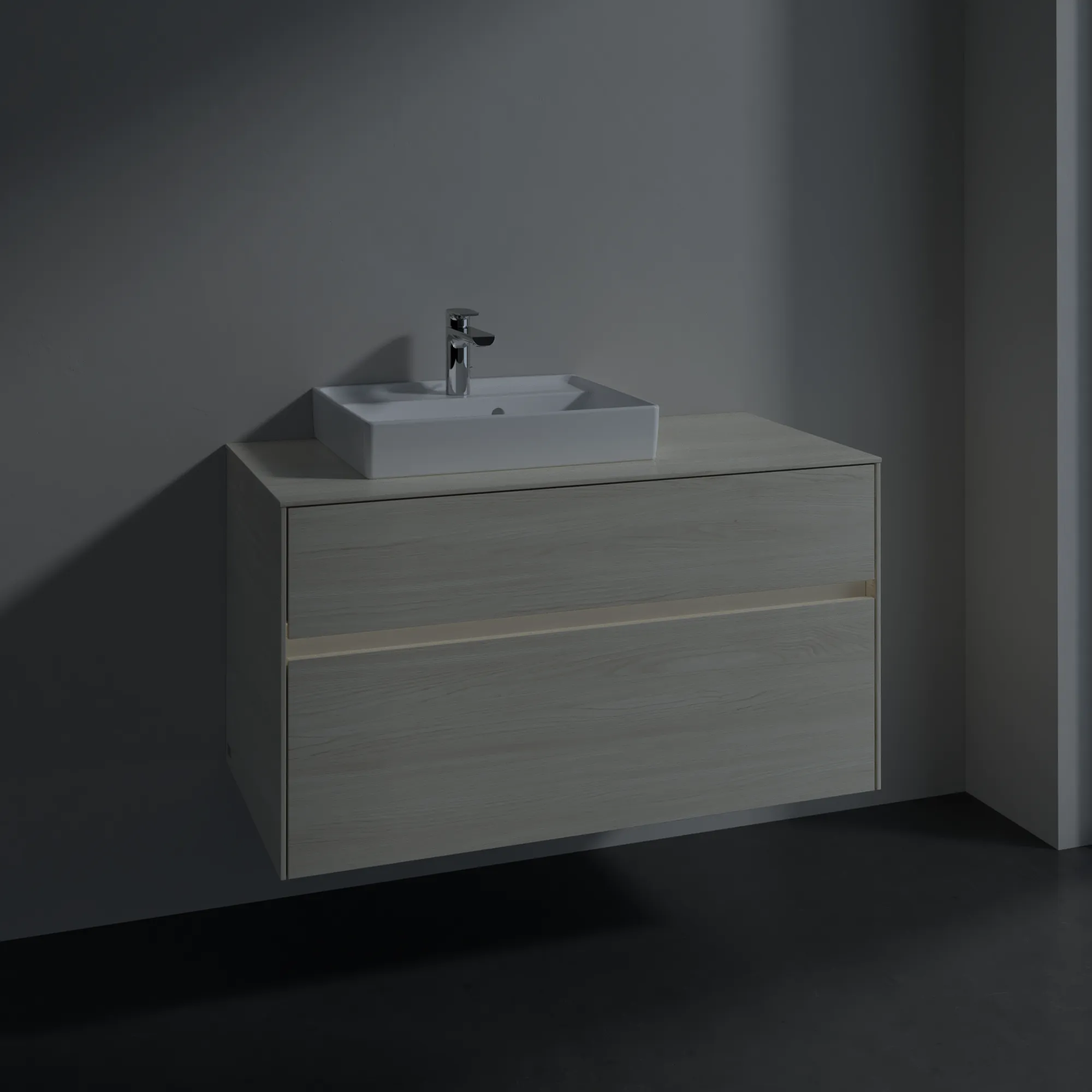 Villeroy & Boch Waschbeckenunterschrank Collaro C014B0, Eckig White Oak, 1000x548x500mm, mit Beleuchtung und SoftClosing