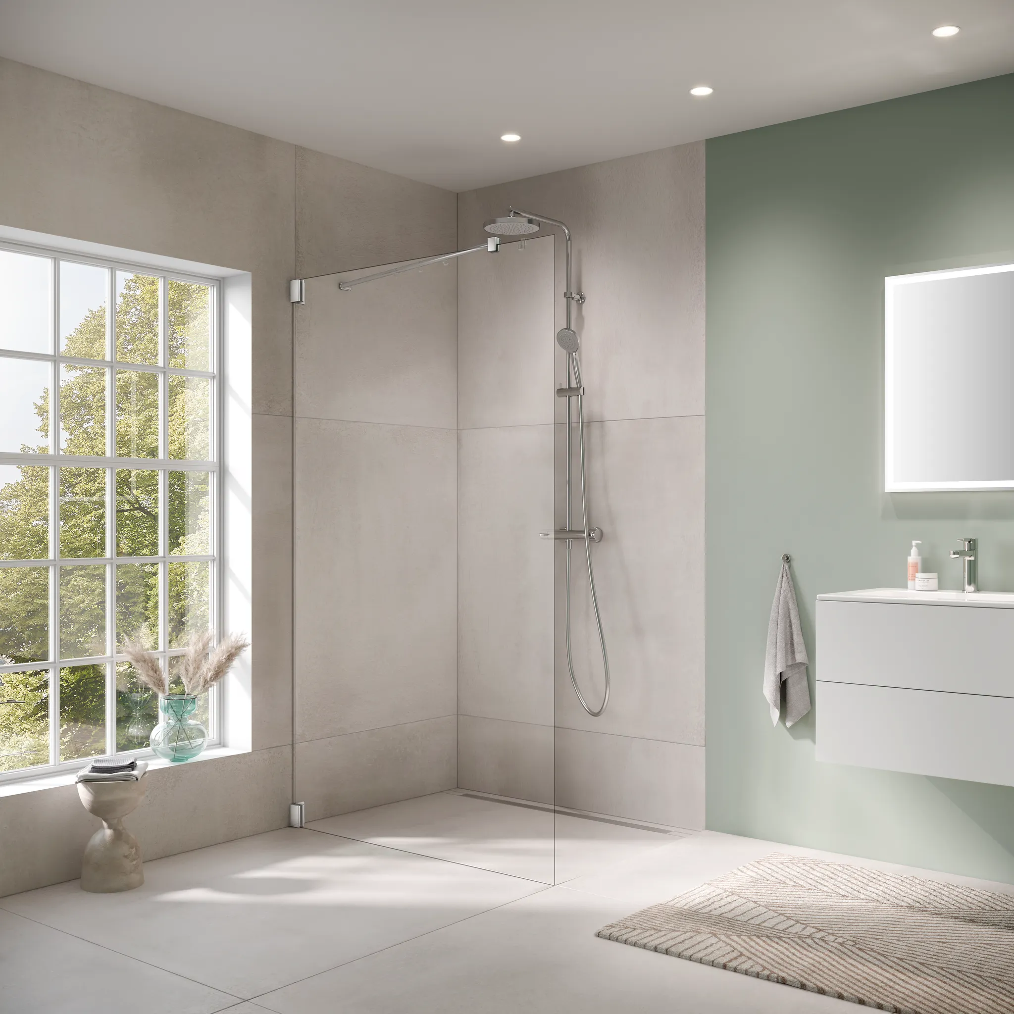 Kermi Duschdesign Walk-In-Duschkabine WALK-IN Wall „FILIA“ Glas Klar, Profile Silber Hochglanz, BV: 800 - 800 mm H: 2000 mm